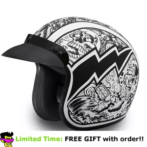 Daytona Graffiti Lightning 3/4 Open Face Cruiser Motorcycle Helmet (XS - 2XL) - Picture 1 of 4