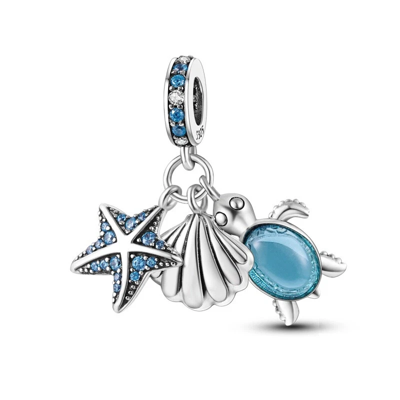 Charm Pendente Stella Marina, Conchiglia e Tartaruga in Arg. 925 Modello Pandora - Immagine 1 di 1