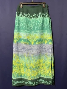 Women’s Sz M 29x38 Long Lined Maxi Skirt Slit Bright Multicolor Cruise  Beachy - Picture 1 of 15