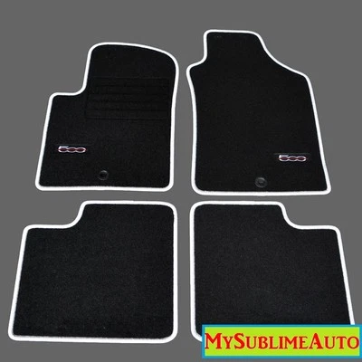 Tapis De Sol Fiat 500 Coupé Cabriolet 2007 à 2013 BLANC Logo Velours Brodé NEUFS