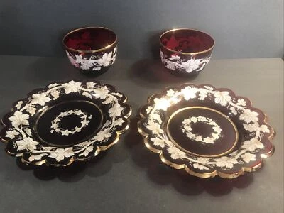 Pair Of Antique Bohemian Ruby Red Glass Plate/Bowls/Europe 1860/Gold/Middle East - Image 1 of 4