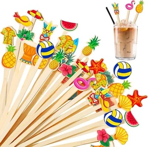 150 Pcs Wooden Coffee Cocktail Stirrer Hawaii Summer Flamingo Sun - Picture 1 of 5