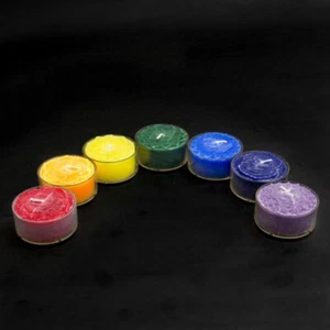 Chakra Tea Light Candles Scented Palm wax Chakra Symbol 7 Piece Candle Set Boxed - Picture 1 of 4