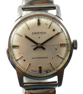 Vintage Swiss Made Croton Waterproof 31.90mm Case Mechanic Watch Runs lot.rj - Picture 1 of 6