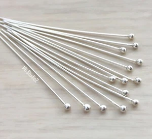 20pcs 22 gauge 925 sterling silver round ball dot headpin head pin 2" shiny F28s - Picture 1 of 1