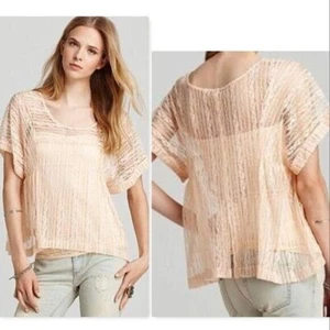 Blusa Top Free People Manga Corta Talla XS Pequeña Melocotón Encaje Cuadrado - Imagen 1 de 9