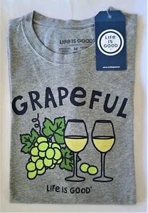 Life Is Good SS Shirt Crusher Tee GRAPEFUL Grateful Wine Glass Chest42in Mens M - Picture 1 of 6