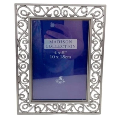 Ornate Photo Picture Frame Scrolls Open Metalwork Gray 4x6 in Madison Collection - Image 1 of 4