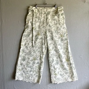 Pantaloni Laura Ashley L lino floreale gamba larga piatta cintura anteriore vita alta pizzo occhiello - Foto 1 di 18