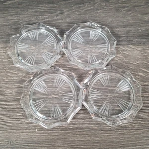 4 Vtg REIMS France 10 Sided Crystal Glass Coaster w/Starburst Windmill Design - Picture 1 of 6