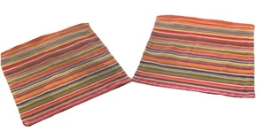 Crate & Barrel (2) Havers Striped Throw Pillow Covers 18x18” Multi Cotton Zipper - Picture 1 of 9