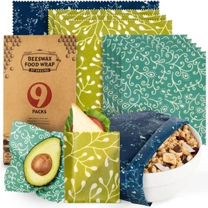 Reusable Beeswax Food Wraps - Assorted 9 Packs, Reusable, Plastic-Free Food S... - Picture 1 of 6