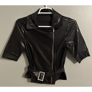 WEISSMAN Costume da ballo Balera grande bambino nero lucido zip cintura cappotto top - Foto 1 di 7