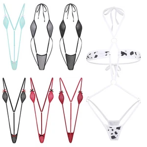 Women Halter Mini Bikini Bodysuit Bathing Suit Spaghetti Straps Thong Swimwear - Picture 1 of 61