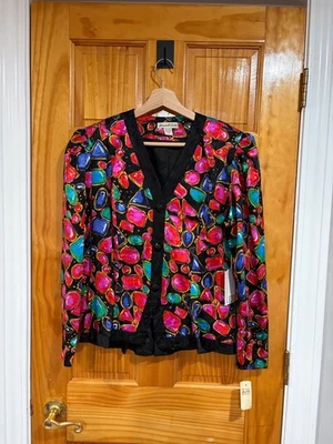 Blazer Marshall Field’s Vintage 100% Seda Estampado Joya Multicolor Talla 12 Nuevo con Etiquetas Foto 1 de 4