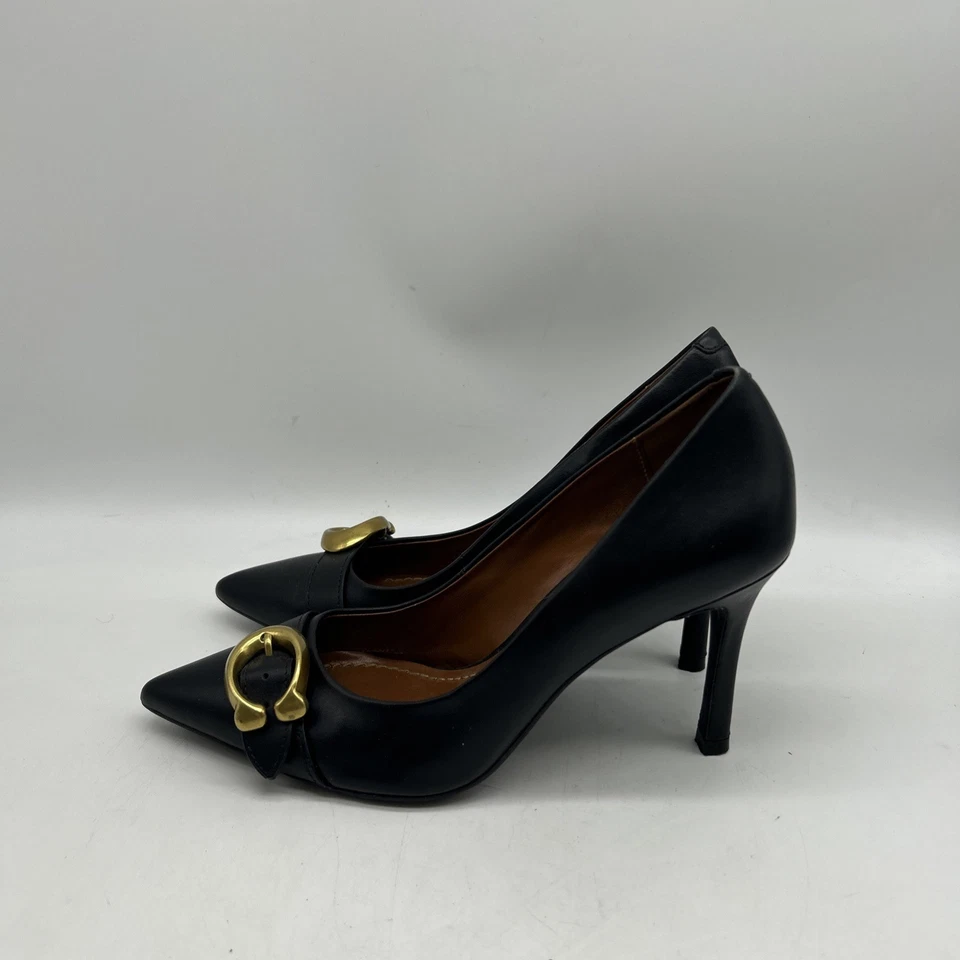 Zapatos de salón Coach Waverly para mujer 7 negros firma madera de haya hebilla tacón clásico chic Foto 1 de 4