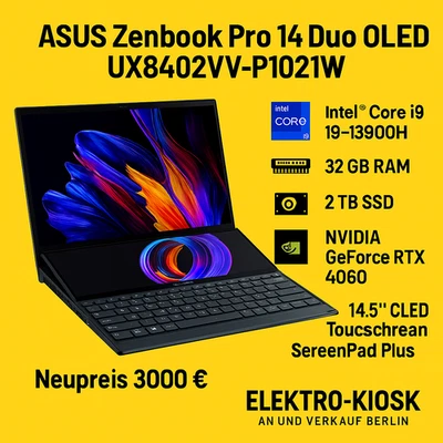 ASUS ZenBook Pro 14 Duo OLED UX8402VV Laptop RTX4060 i9/32/2TB Batterie Problem - Bild 1 von 4