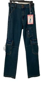 New Elastic Waist Straight Leg Cargo Denim Pant with several pockets Size 5/6 - Picture 1 of 2