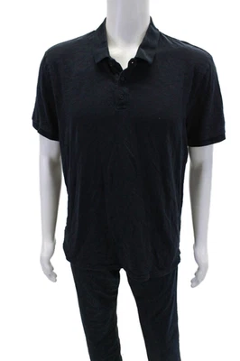 Vince Mens Cotton Collar Short Sleeve Polo Shirt Solid Black Size Large - Image 1 of 4