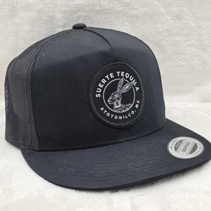 Suerte Tequila Hat Cap Snap Back Black Mesh Trucker Patch Atotonilco MX Mens - Picture 1 of 10