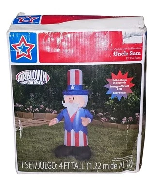USA Uncle Sam 4 Foot Airblown Inflatable Patriotic Yard Decor Lights Up - Image 1 of 4