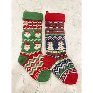 Vintage Weihnachtsmann Schneemann Strick Pullover Wolle Weihnachten Strumpf 2er Set - Bild 1 von 9
