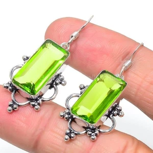 Sterling Silver Natural Peridot Hook Mother Halloween Dangling Earrings Jewelry - Picture 1 of 8