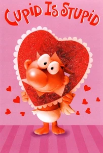 Lustige Glückwunschkarte Happy Valentinstag Amor ist dumm aber ich mag dich - Bild 1 von 3