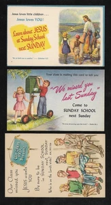 Three Vintage Sunday School Postcards to Encourage Attendance No Postmark - Picture 1 of 2