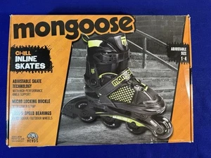 Boys Rollerblades Mongoose SIZE 1-4 Adjustable Black Green Inline Skates NEW - Picture 1 of 5