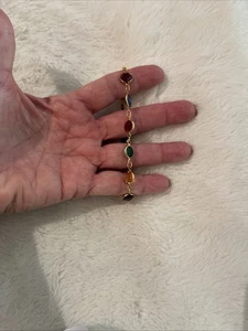 Gold Tone Bracelet With Multicolored Crystals Vintage - Picture 1 of 3