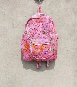 Zaino patchwork cotone rosa cotone indiano borse laptop borse trapuntate bohemien - Foto 1 di 5