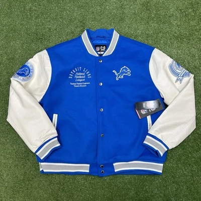 Detroit Lions NFL Team Apparel Faux Wool Varsity Bomber Jacket Size XL NWT $160 - Image 1 of 4