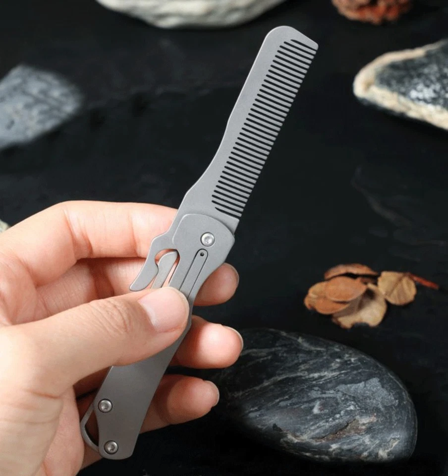 Titanium Comb Folding for Beard Shaving Hair Style EDC Pocket Carry Keychain - Image 1 of 4