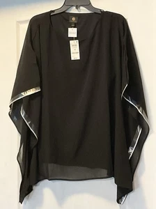 JM Collection Women's Plus Size Embellished Chiffon Poncho Size 1X, Black NWT - Picture 1 of 9