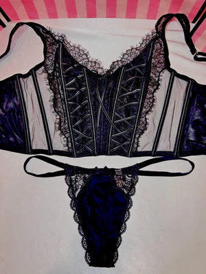 Бюстгальтер-корсет Victorias Secret топ и кружевные стринги большие черные ресницы кружевные - Изображение 1 из 3