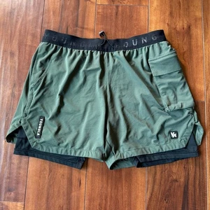 YOUNGLA Gym Running grüne Shorts Herren Medium 2 in 1 mit Cargotaschen - Bild 1 von 8