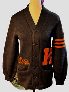 Vintage Letterman's Historic Black Wool Women's Cardigan Varsity "GAA" K 30/40's - Afbeelding 1 van 17