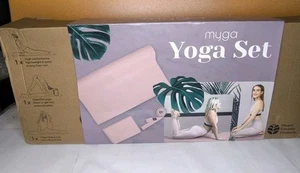 Myga Yoga Starter Kit Mat Block Sling Strap 4mm Thick Pilates Fitness Gym Pink - Picture 1 of 4