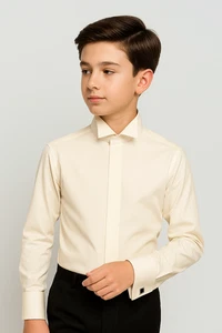 Sirri Boys Cotton Wing Collar Dress Shirt with Cufflinks, Wedding Tuxedo Shirt - Picture 1 of 5