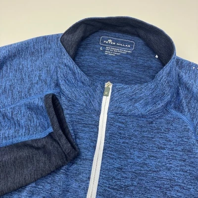 Peter Millar Crown Sport Perth Performance 1/4 Zip Pullover Men's L Blue SPF 50 - Image 1 of 4