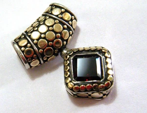 Rare Vintage John Hardy Sterling Silver & 18K Slide Enhancer Pendant with Garnet - Picture 1 of 10