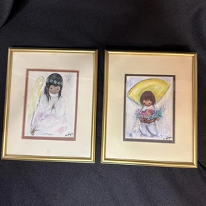 Vintage Set Of 2 Ted DeGrazia Framed & Matted Pictures Flower Boy Little Prayer - Picture 1 of 10