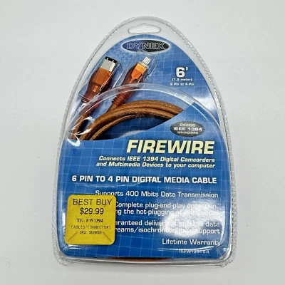 Dynex Orange Firewire IEEE 1394 Cable 6" Computer Camcorder Media TE-FW1394 6-4 - Image 1 of 4