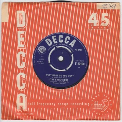 The Exceptions: "What More Do You Want" / "Soldier Boy" DECCA (aka The Orchids) - Image 1 of 4