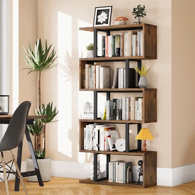 6-Tier S Shaped Bookshelf Modern Geometric Bookcase Display Rack Storage Shelf - Image 1 of 4