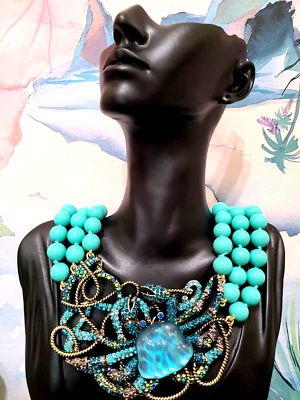 Heidi Daus Crabby 项链水晶串珠声明珠宝蓝色海洋蟹全新带标签 — 第 1/4 张图片