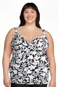 Camiseta de baño Lands End Tankini para mujer 20 W cuello en V envolvente con aros negra blanca floral - Imagen 1 de 8