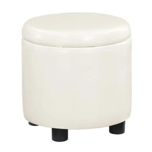 Convenience Concepts Accent Storage Ottoman 15.75" Round Ivory Faux Leather - Picture 1 of 7