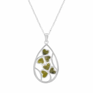 CIONDOLO TRIFOGLIO ARGENTO STERLING DOPPIO CONNNEMARA MARMO 7025 - Foto 1 di 2